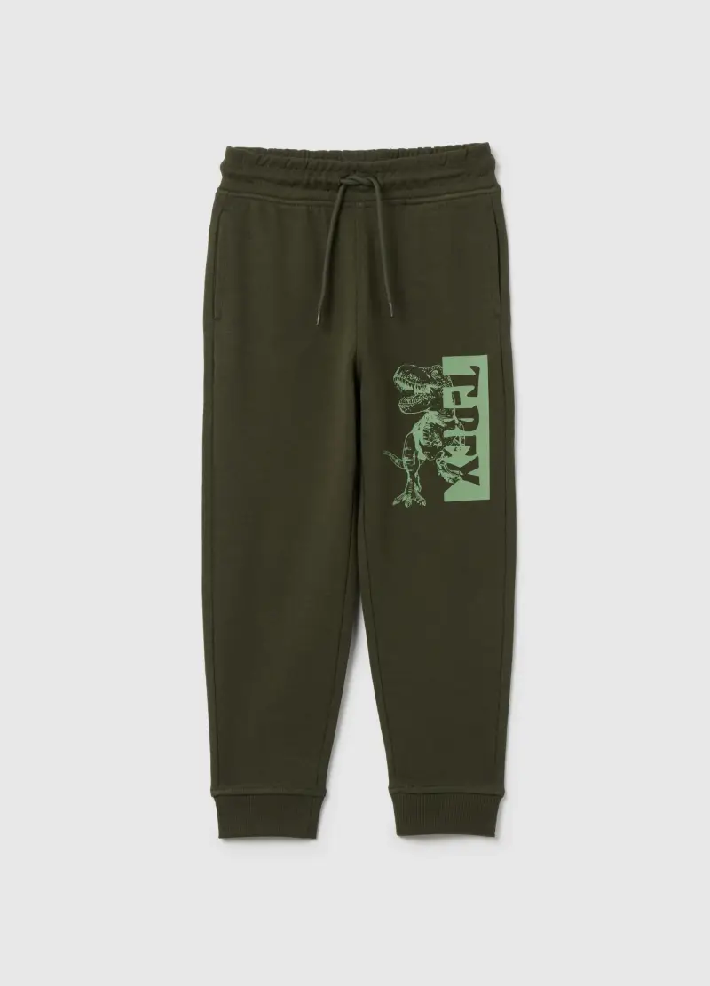 Joggers In Cotone Con Coulisse E Stampa, Bambino, Verde