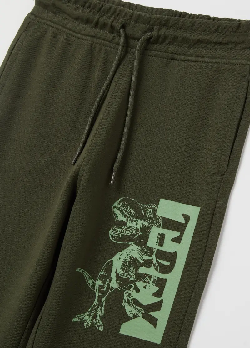 Joggers In Cotone Con Coulisse E Stampa, Bambino, Verde miniatura 3