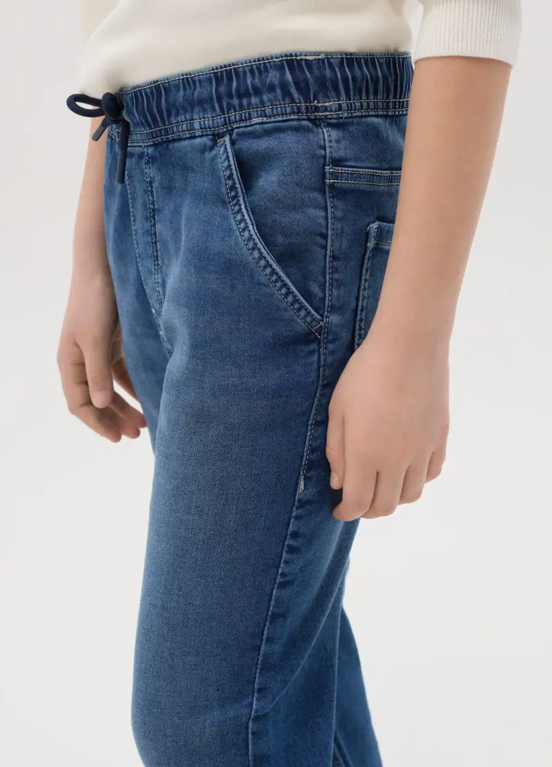 Joggers In Denim Con Coulisse, Bambino, Denim miniatura 2