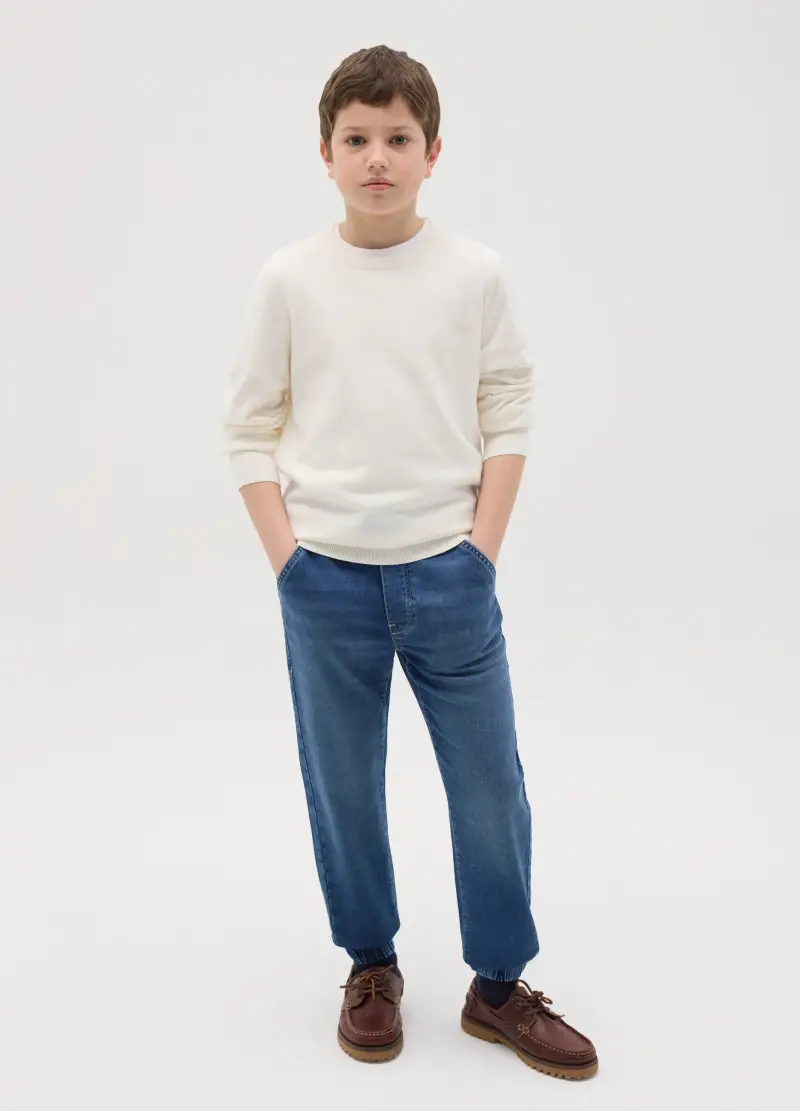 Joggers In Denim Con Coulisse, Bambino, Denim