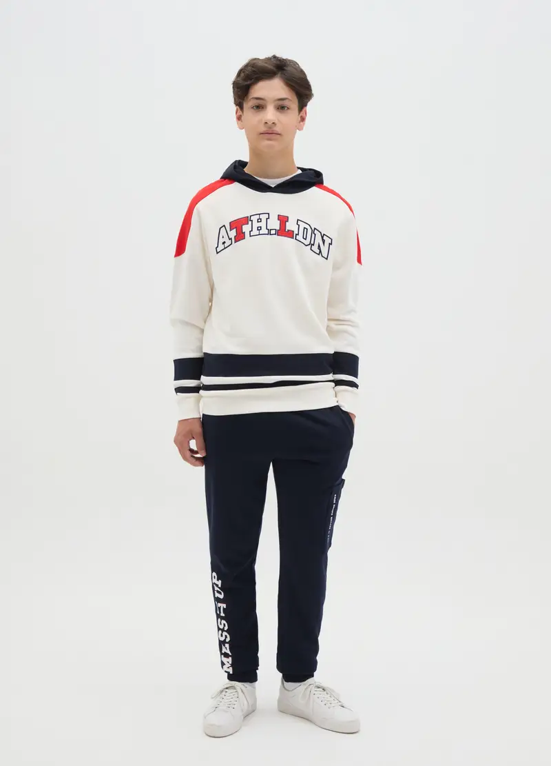 Joggers In Felpa Con Coulisse E Stampa, Bambino, Blu