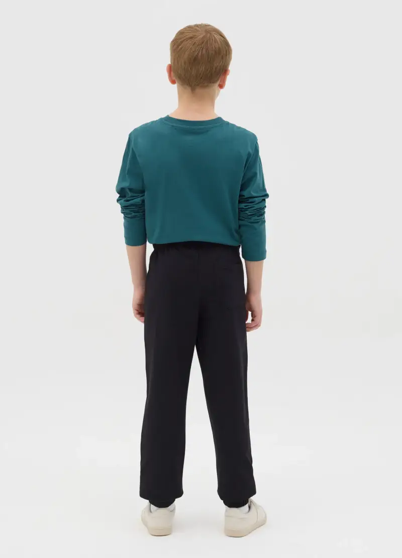 Joggers In Felpa Con Coulisse E Stampa, Bambino, Nero miniatura 3