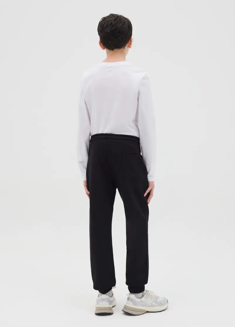 Joggers In Felpa Con Coulisse E Stampa, Bambino, Nero miniatura 3