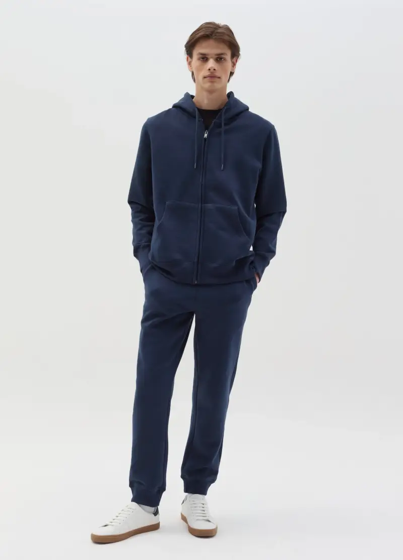 Joggers In Felpa Con Coulisse E Tasche, Uomo, Blu