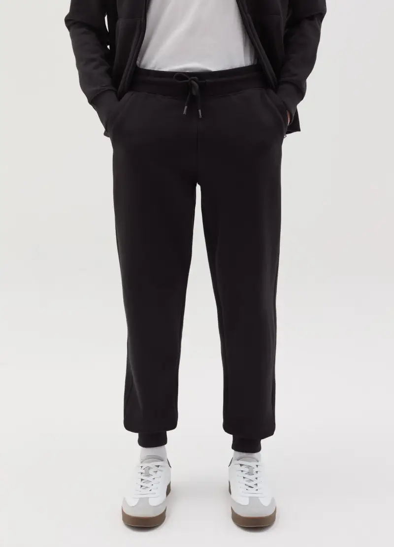 Joggers In Felpa Con Coulisse E Tasche, Uomo, Nero miniatura 2