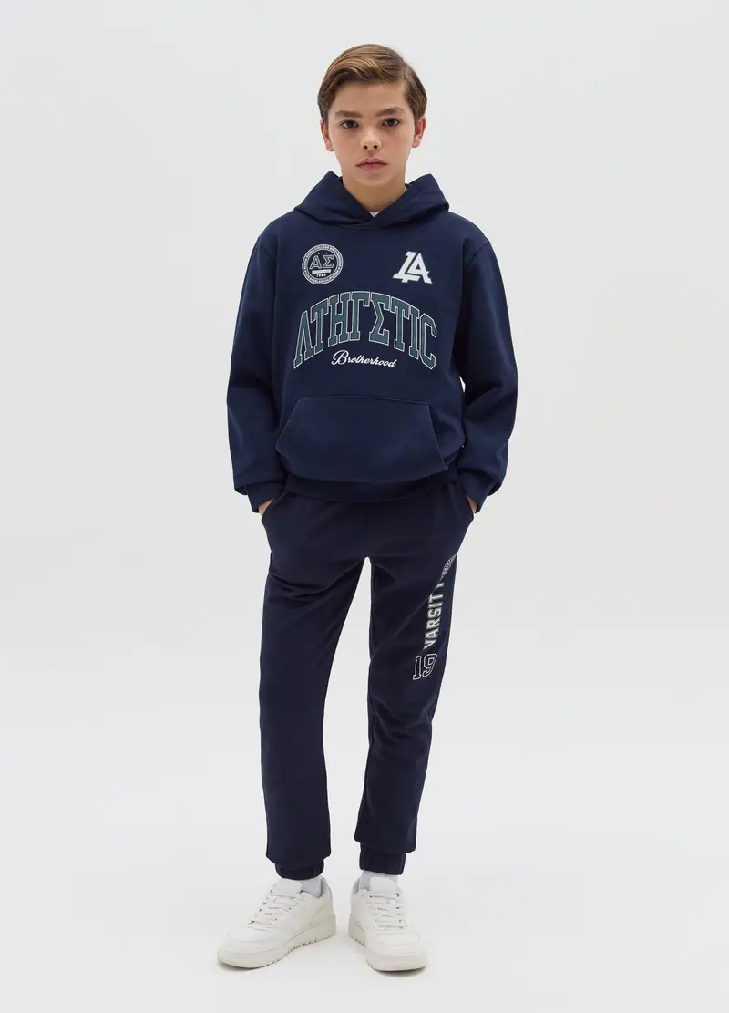 Joggers In Felpa Con Stampa Stemma College, Bambino, Blu