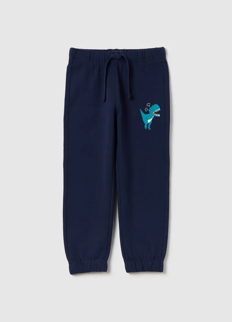 Joggers In French Terry Con Coulisse E Stampa, Bambino, Blu