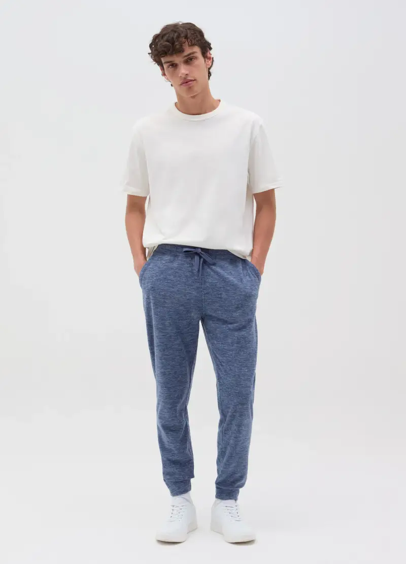 Joggers In Pile Con Coulisse, Uomo, Blu