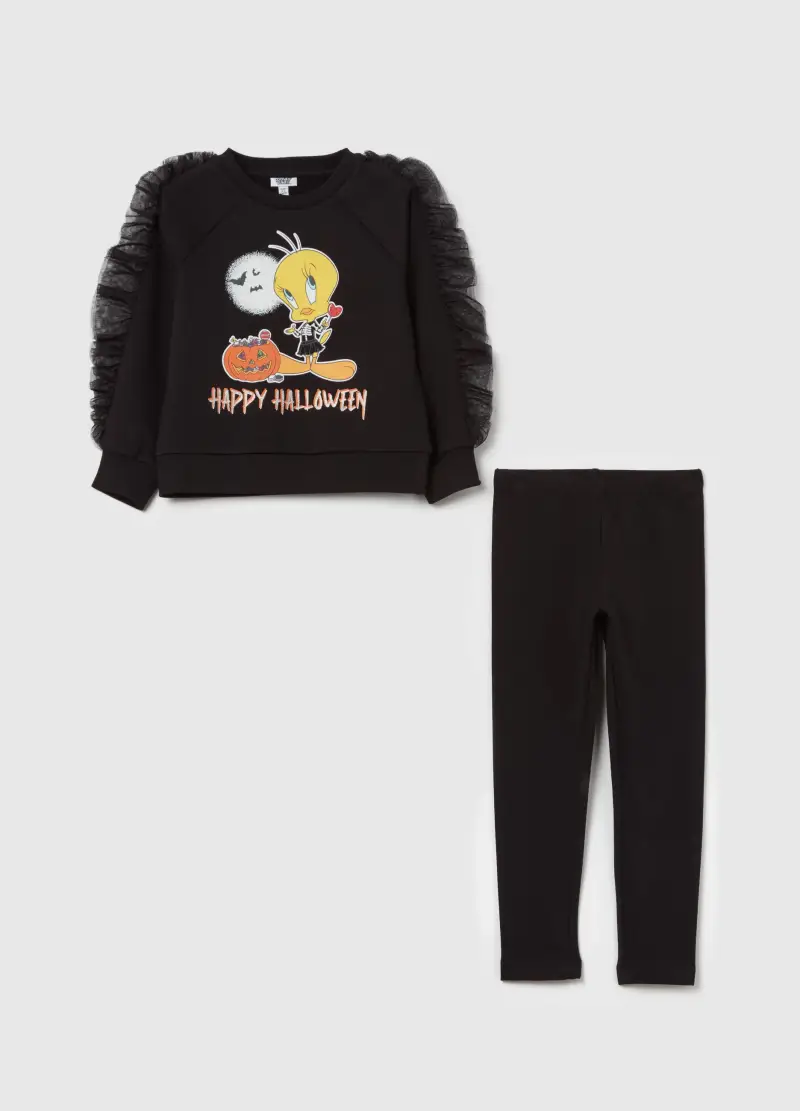 Jogging Set Con Stampa Titti Motivo Halloween, Bambina, Nero