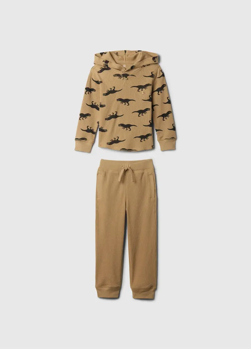 Jogging Set Con Trama Waffle E Stampa Dinosauri, Unisex, Beige