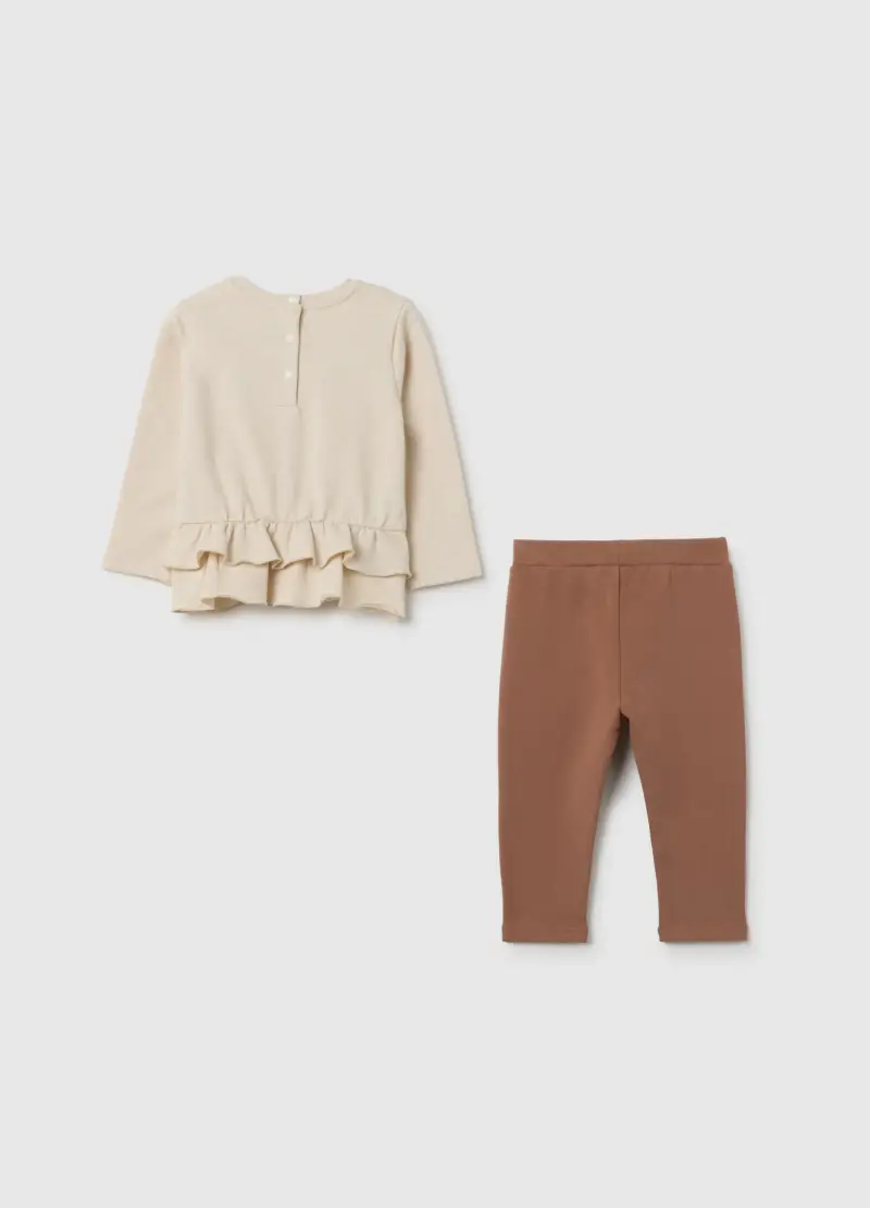 Jogging Set Da Bambina In Cotone Beige Regular Fit, Beige miniatura 2