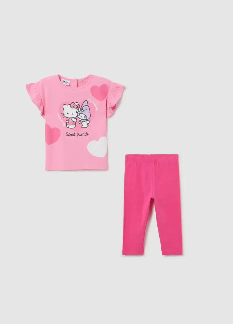 OVS, Jogging Set Stampa Glitter Hello Kitty E My Melody, Bambina, Rosa, Taglia: 9-12