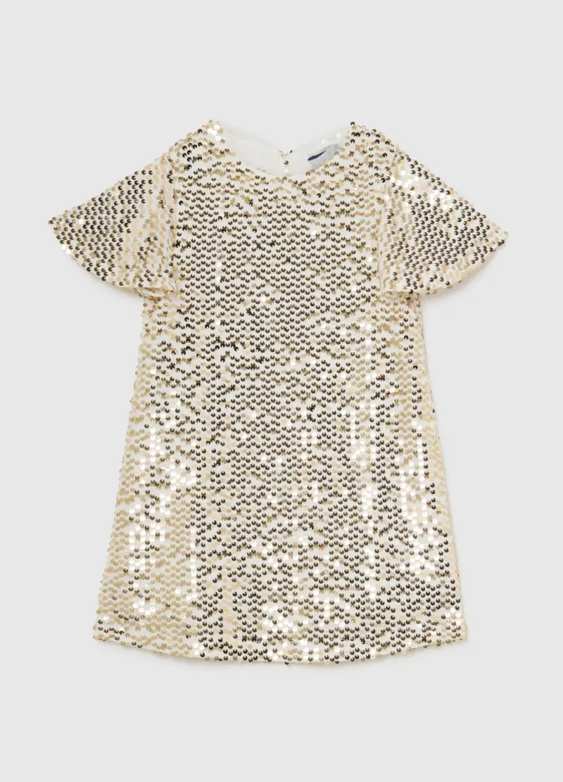 Abito Beige Da Bambina Regular Fit Con Paillettes, Beige miniatura 2