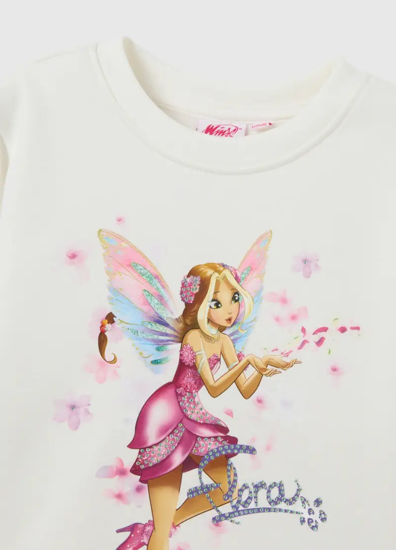 Abito Da Bambina In Misto Cotone Bianco Regular Fit Con Stampa Winx, Bianco miniatura 3