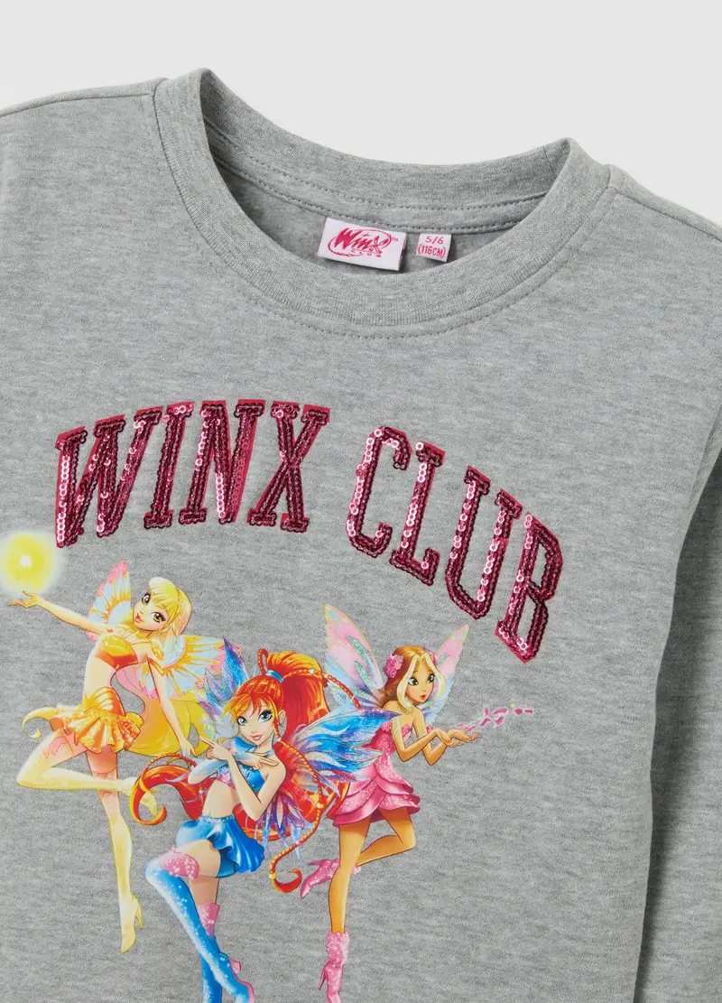 Abito Da Bambina In Misto Cotone Grigio Con Stampa Winx, Grigio miniatura 3