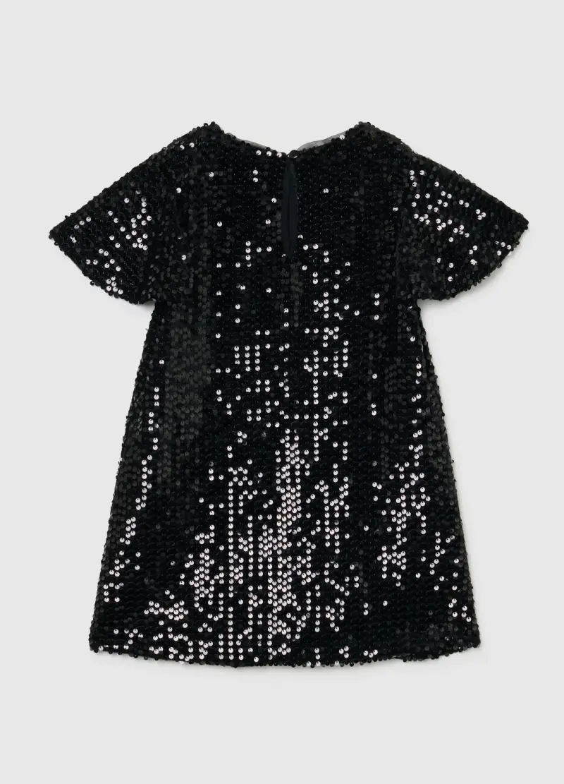 Abito Da Bambina In Velluto Nero Regular Fit Con Paillettes, Nero miniatura 2