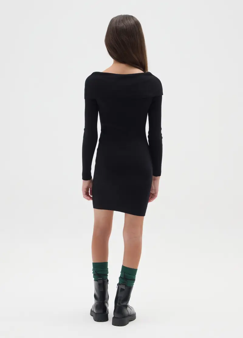 Abito Da Ragazza Nero Con Collo A Scialle E Vestibilità Fitted, Bambina, Nero miniatura 2