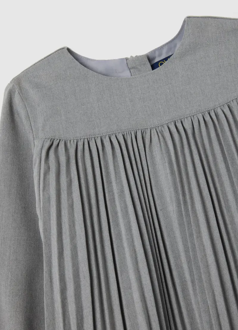 Abito Grigio Plissettato Con Maniche Lunghe, Bambina, Grigio miniatura 3