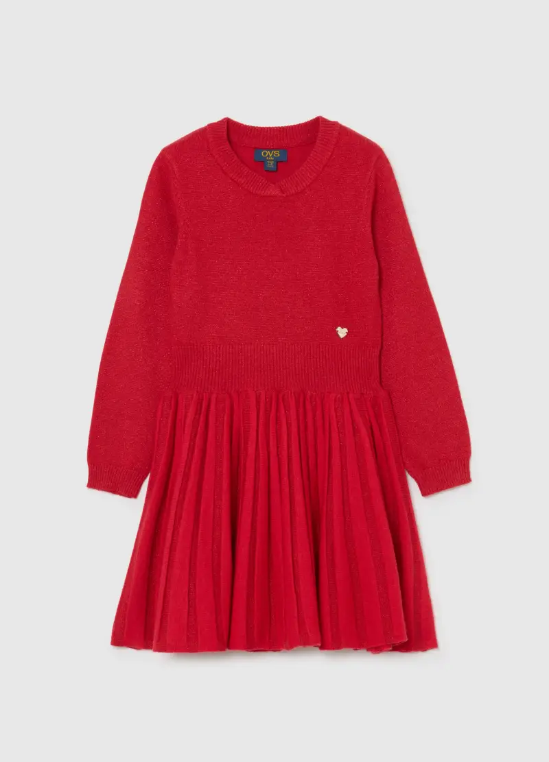 Abito Rosso In Jersey Lavorato Da Bambina Con Gonna Regular Fit, Rosso