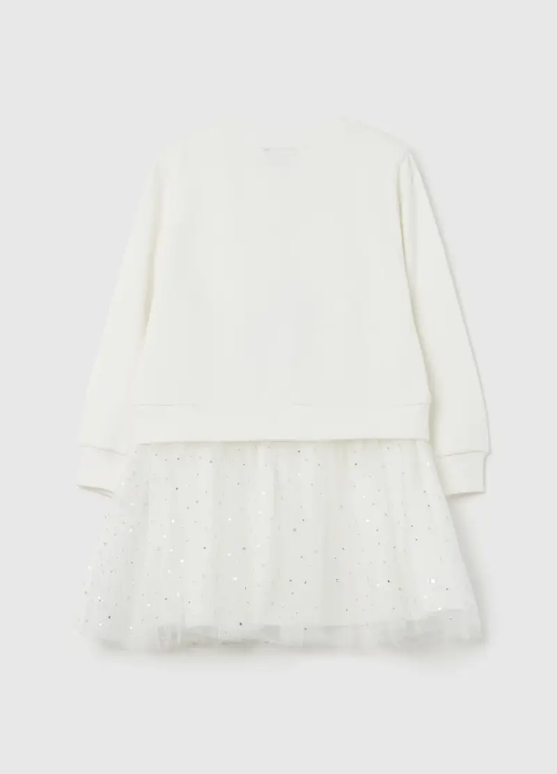 Abito Stampa Frozen Elsa Con Gonna In Tulle, Bambina, Bianco miniatura 2