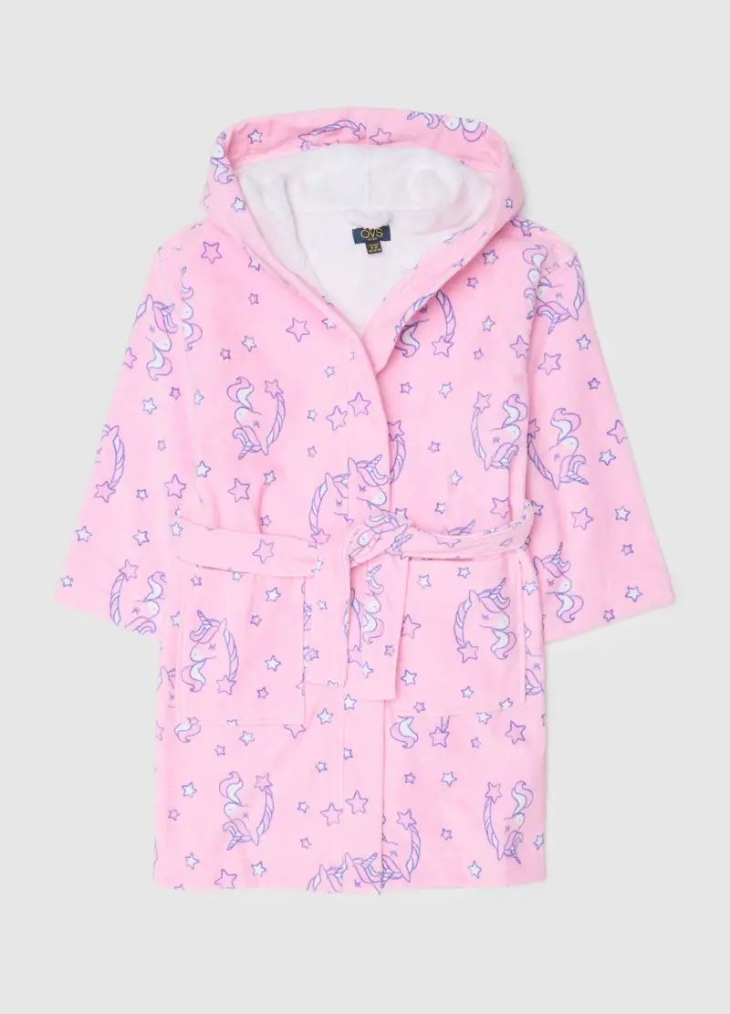 Accappatoio Da Bambina In Puro Cotone Rosa, Multicolor