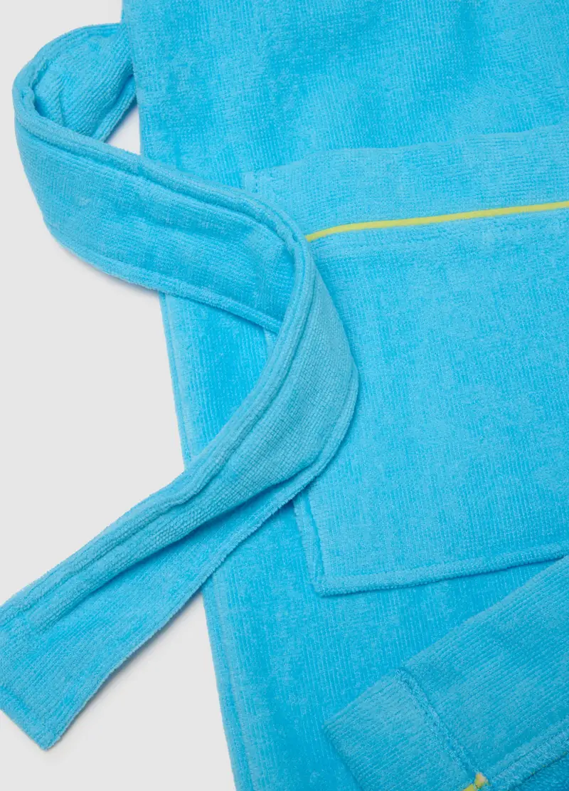 Accappatoio In Puro Cotone Azzurro Da Ragazzo Con Cappuccio, Bambino, Azzurro miniatura 3