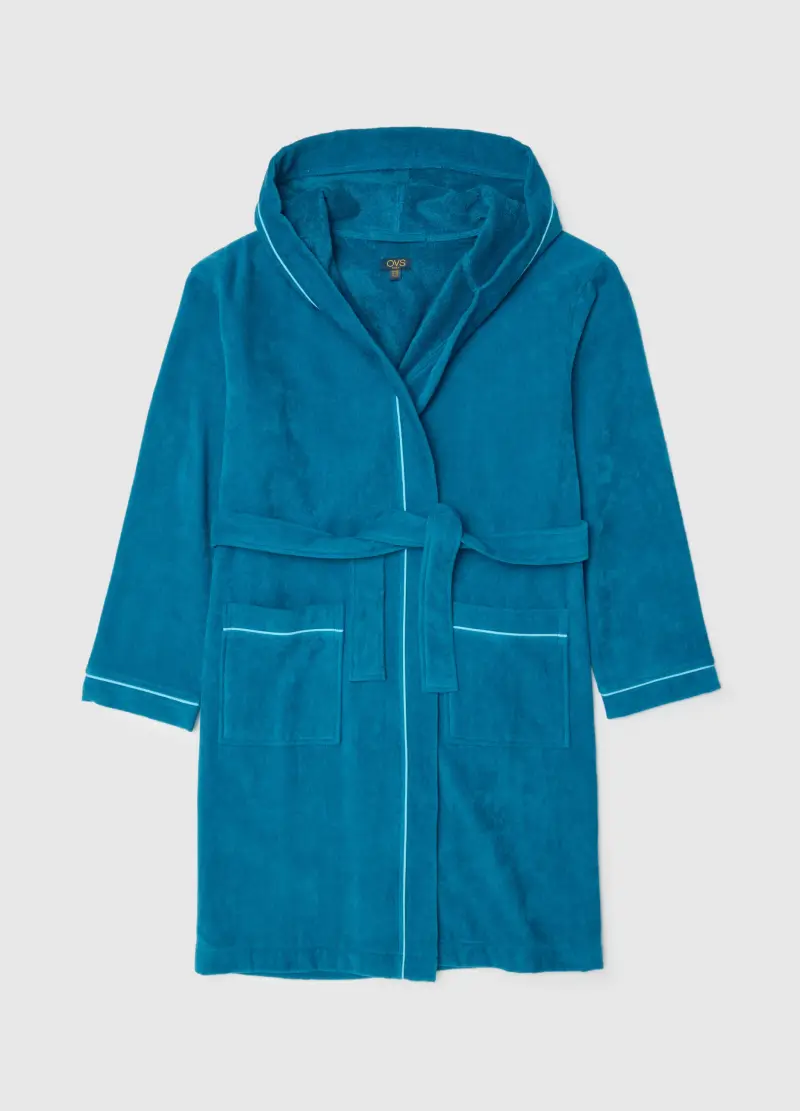 Accappatoio In Puro Cotone Blu Da Ragazzo Con Cappuccio, Bambino, Blu