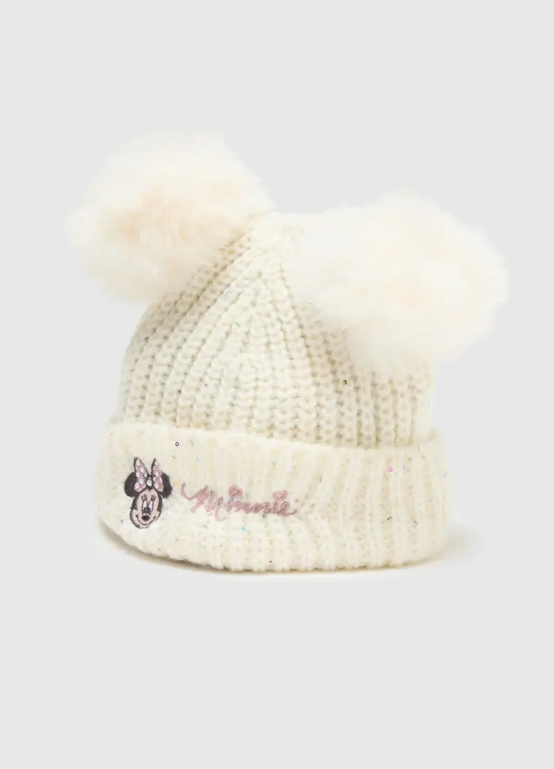 Berretto Da Bambina In Misto Lana Bianco Con Pon Pon, Bianco miniatura 3