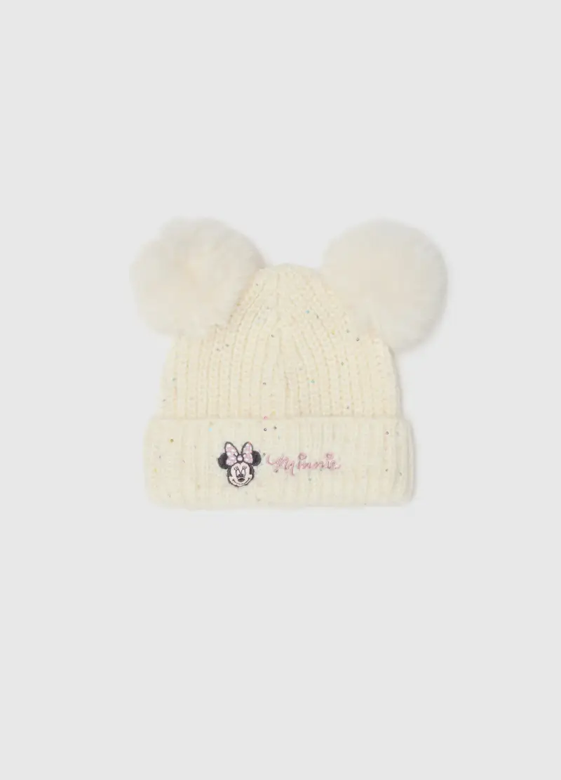 Berretto Da Bambina In Misto Lana Bianco Con Pon Pon, Bianco