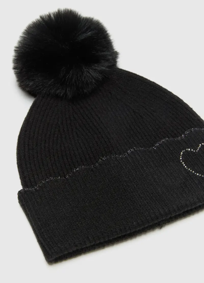 Berretto Da Bambina Nero Con Pon Pon E Glitter, Nero miniatura 3