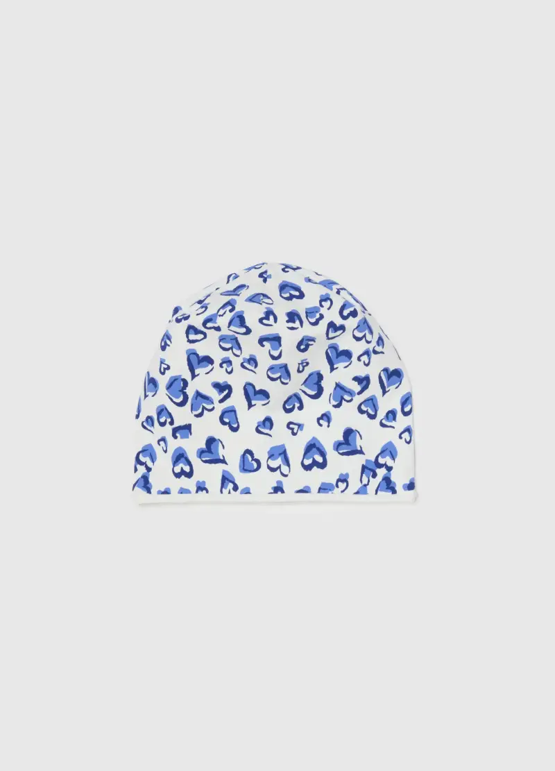 Berretto In Cotone Elasticizzato Multicolor Con Cuori Per Bambina, Multicolor