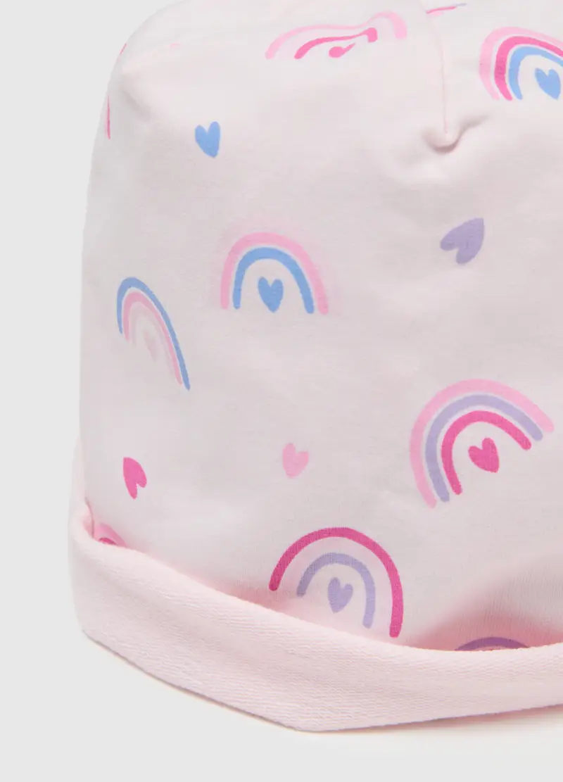 Berretto In Cotone Elasticizzato Rosa Con Arcobaleni Per Bambina, Rosa miniatura 2
