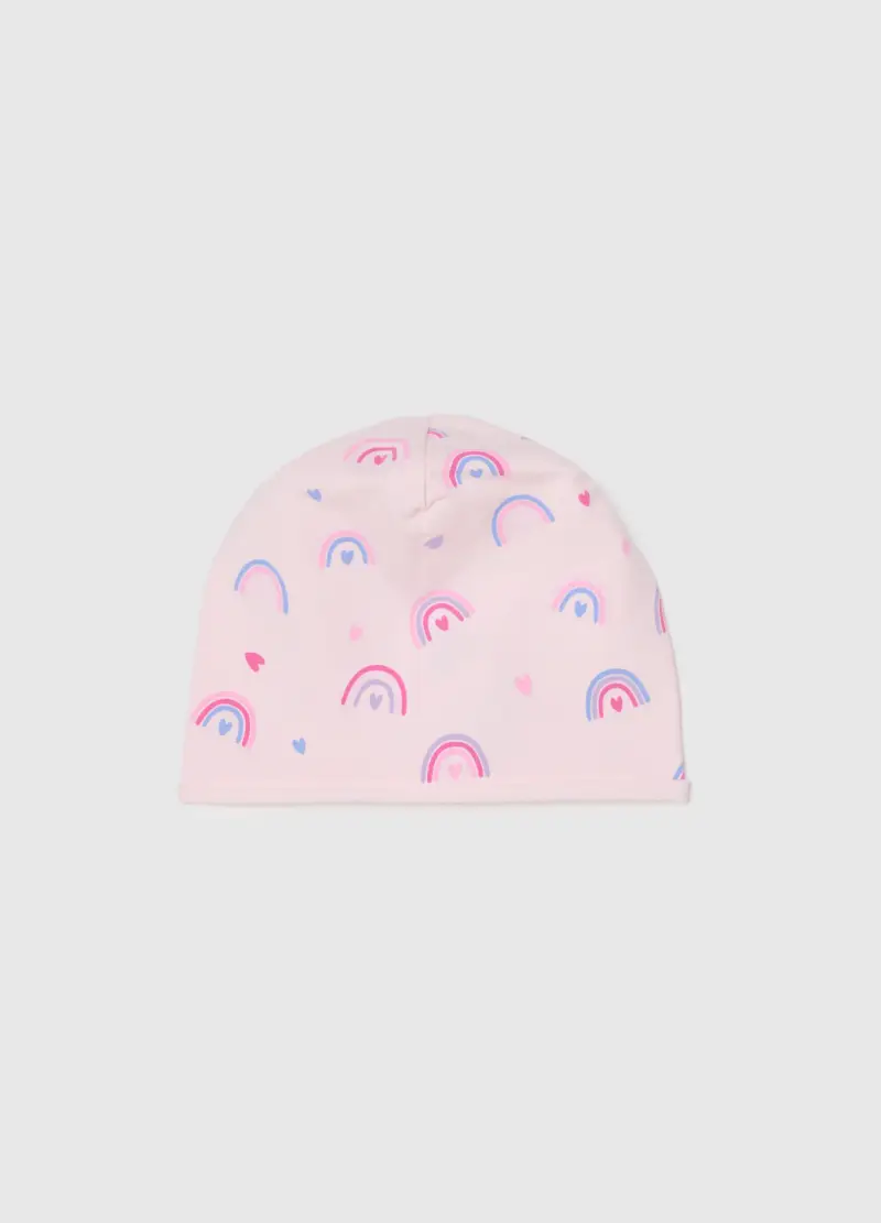 Berretto In Cotone Elasticizzato Rosa Con Arcobaleni Per Bambina, Rosa