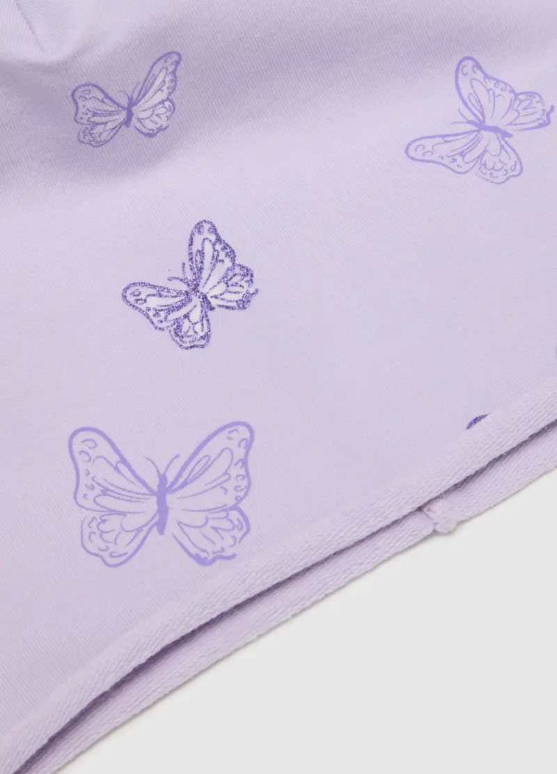 Berretto In Cotone Elasticizzato Viola Con Farfalle Per Bambina, Viola miniatura 3