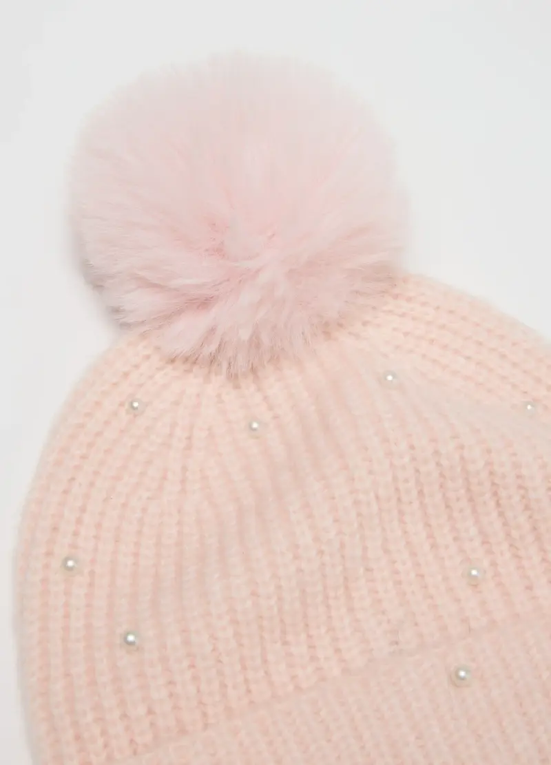 Berretto Rosa Con Pon Pon, Bambina, Beige miniatura 2