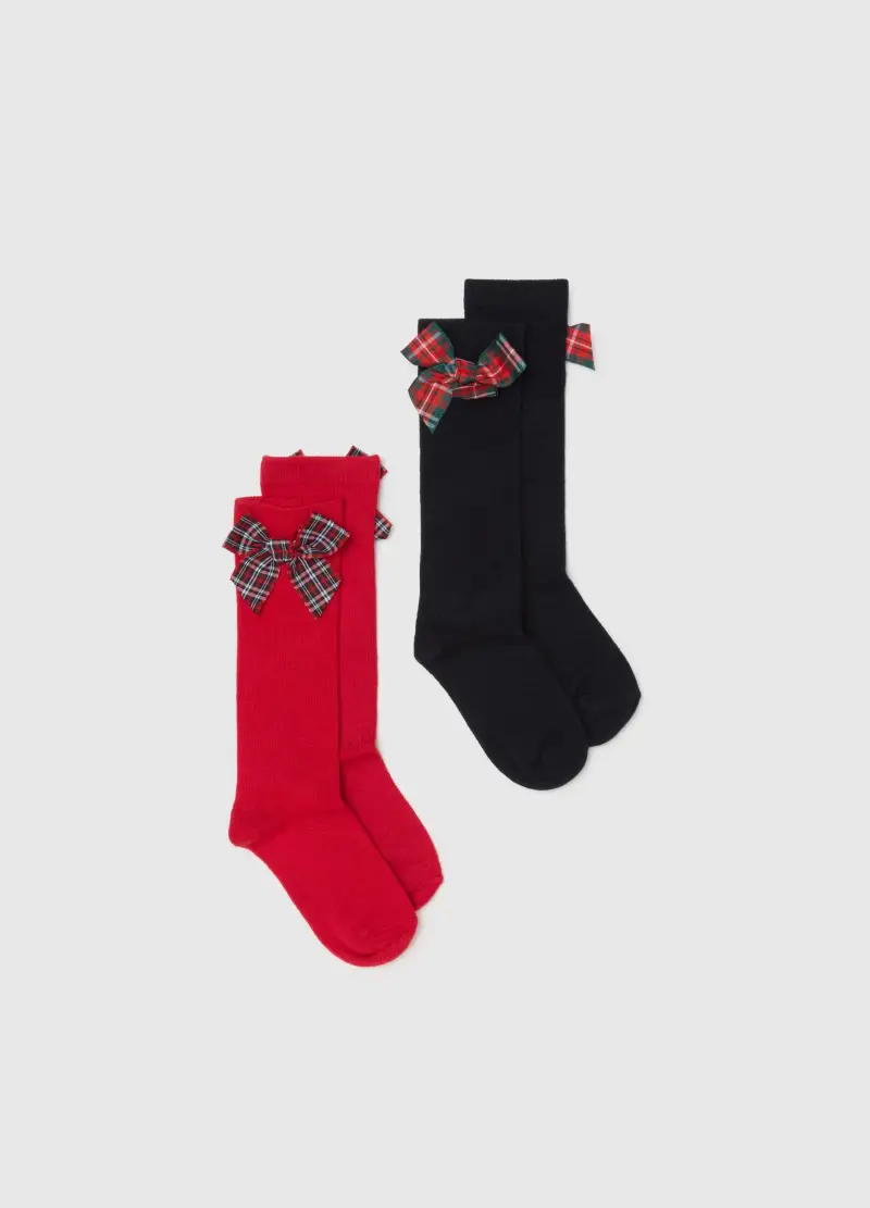 Bipack Calze Lunghe Da Bambina Multicolor Con Fiocchi, Multicolor