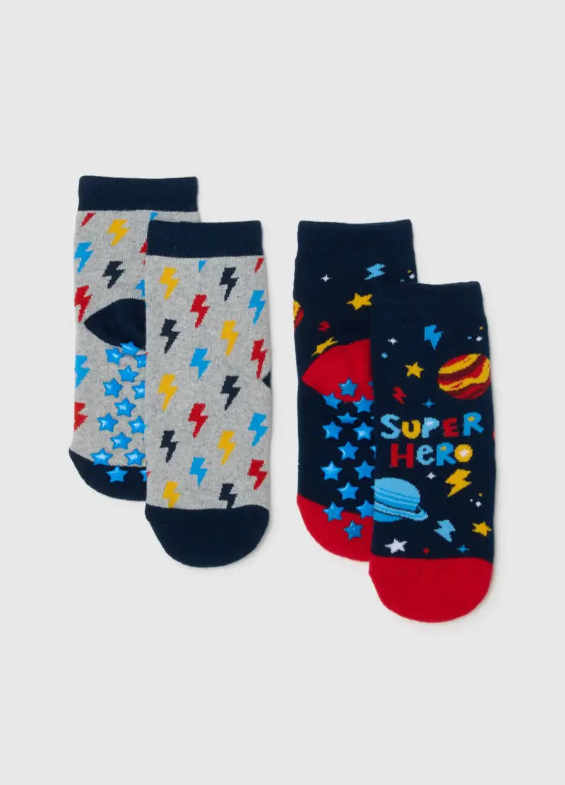 Bipack Calzini Antiscivolo Multicolor Da Bambino In Misto Cotone, Multicolor