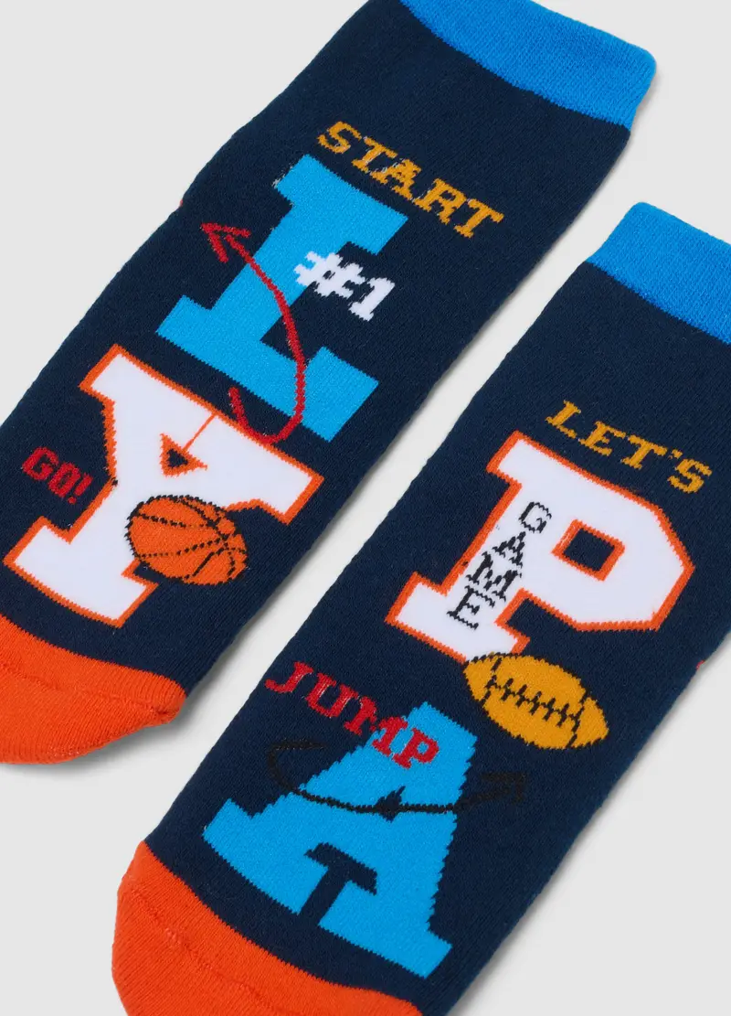 Bipack Calzini In Misto Cotone Multicolor Da Bambino Con Ricami Basket, Multicolor miniatura 2