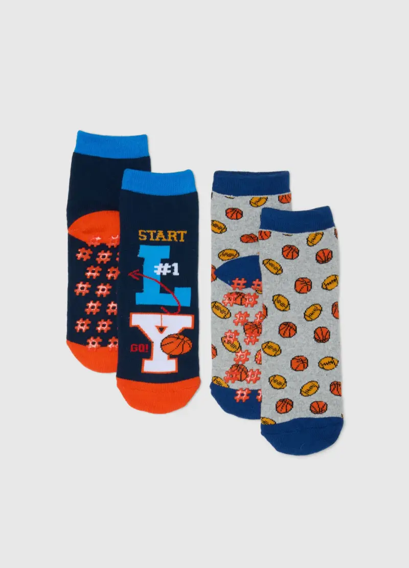 Bipack Calzini In Misto Cotone Multicolor Da Bambino Con Ricami Basket, Multicolor