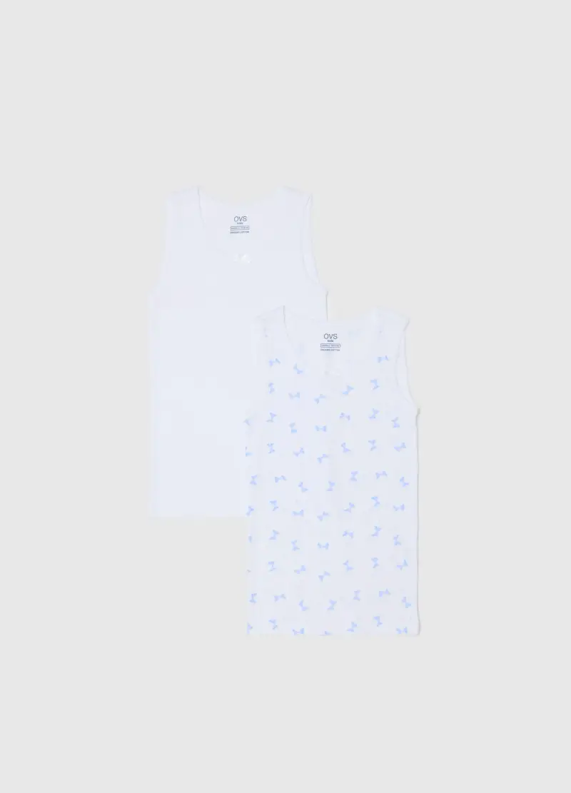 Bipack Canottiere Bianche Da Bambina In Puro Cotone Regular Fit, Bianco