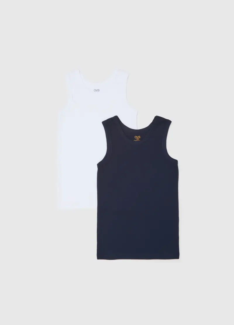 Bipack Canottiere Blu E Bianco In Cotone, Bambino, Blu