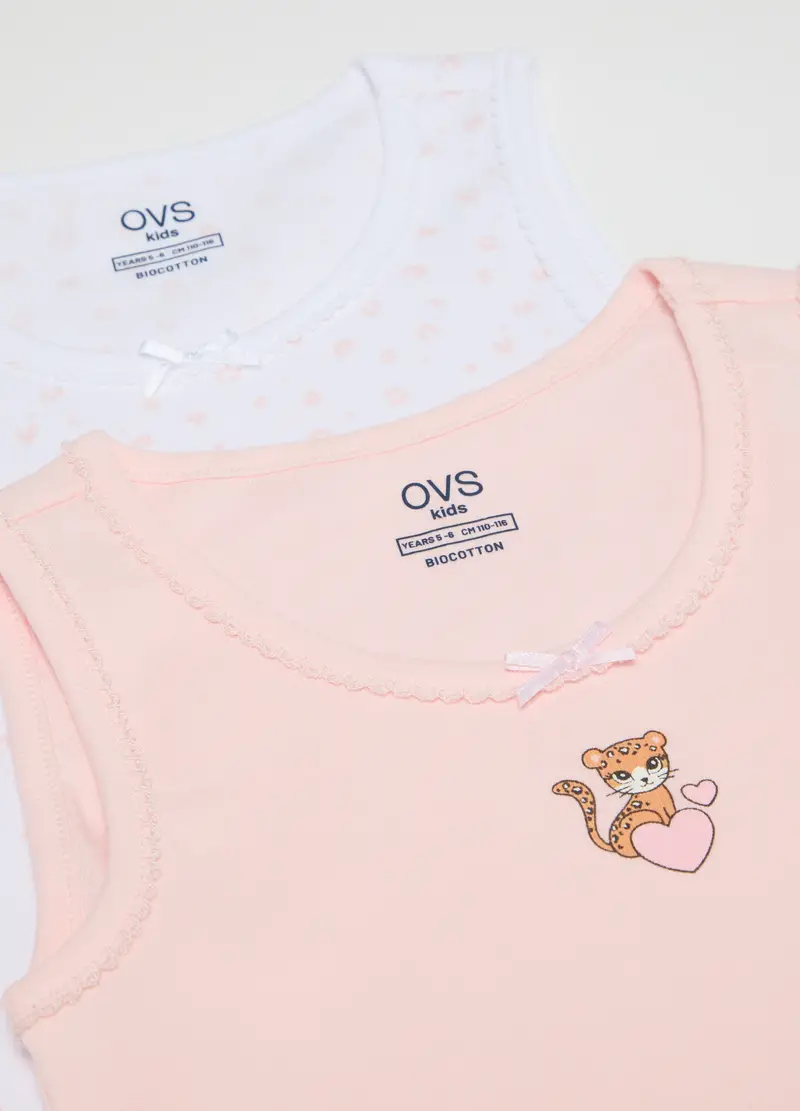 Bipack Canottiere Da Bambina In Puro Cotone Multicolor, Multicolor miniatura 3