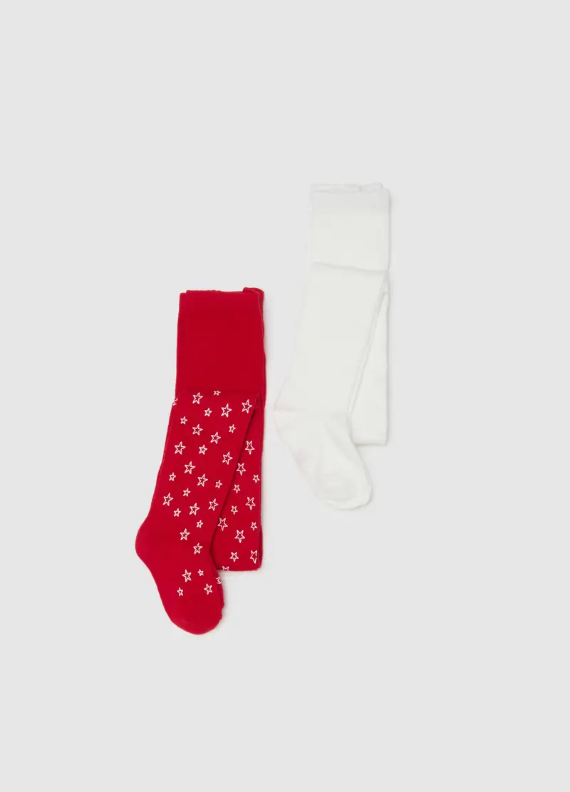 Bipack Collant Multicolor Da Bambina In Misto Cotone Con Stelle, Multicolor