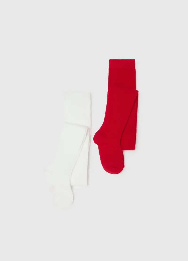 Bipack Collant Rosso E Bianco Per Bambina, Bianco