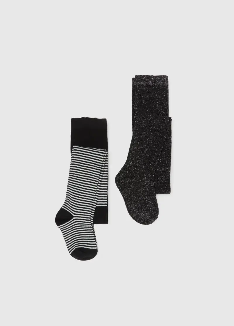 Bipack Di Calze Lunghe A Righe E Glitter, Bambina, Multicolor