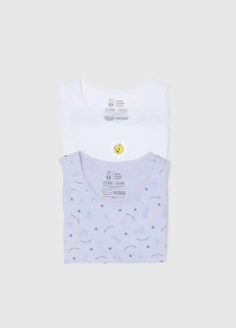 Bipack Di Canottiere Da Bambina In Puro Cotone Looney Tunes X Italia Team, Multicolor miniatura 3