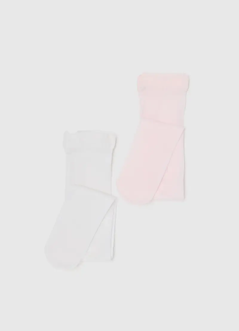 Bipack Di Collant Bianchi E Rosa Per Bambina, Bianco