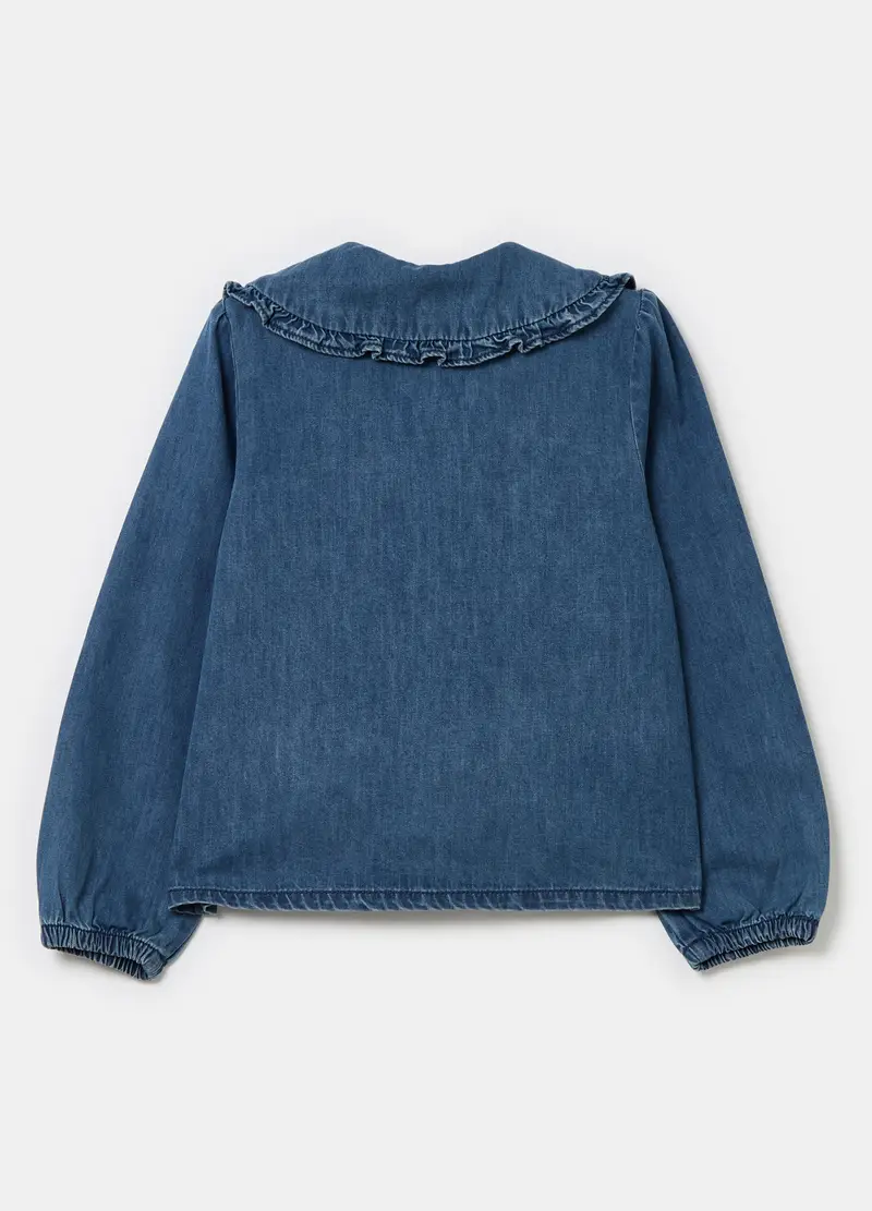 Blusa In Denim Con Colletto E Bottoni Perlati, Bambina, Denim miniatura 2