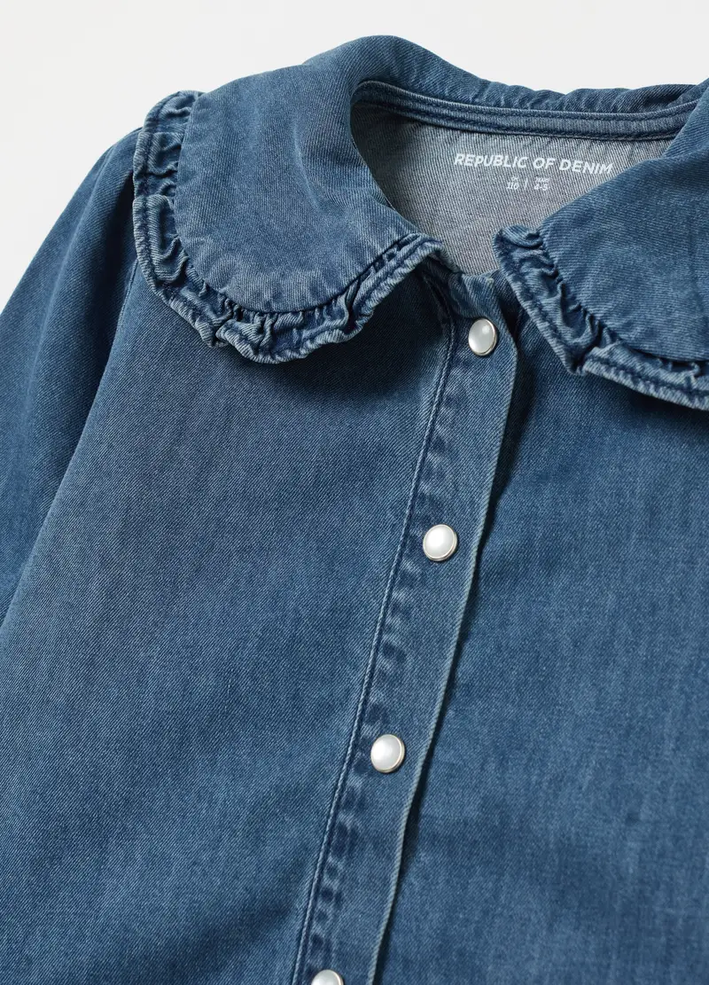 Blusa In Denim Con Colletto E Bottoni Perlati, Bambina, Denim miniatura 3