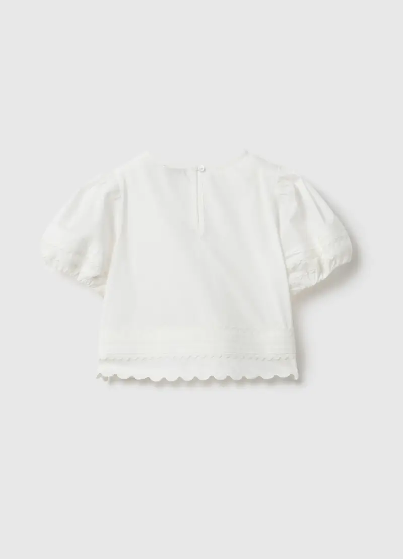 Blusa In Puro Cotone Bianca Da Bambina Regular Fit Con Decori, Bianco miniatura 2